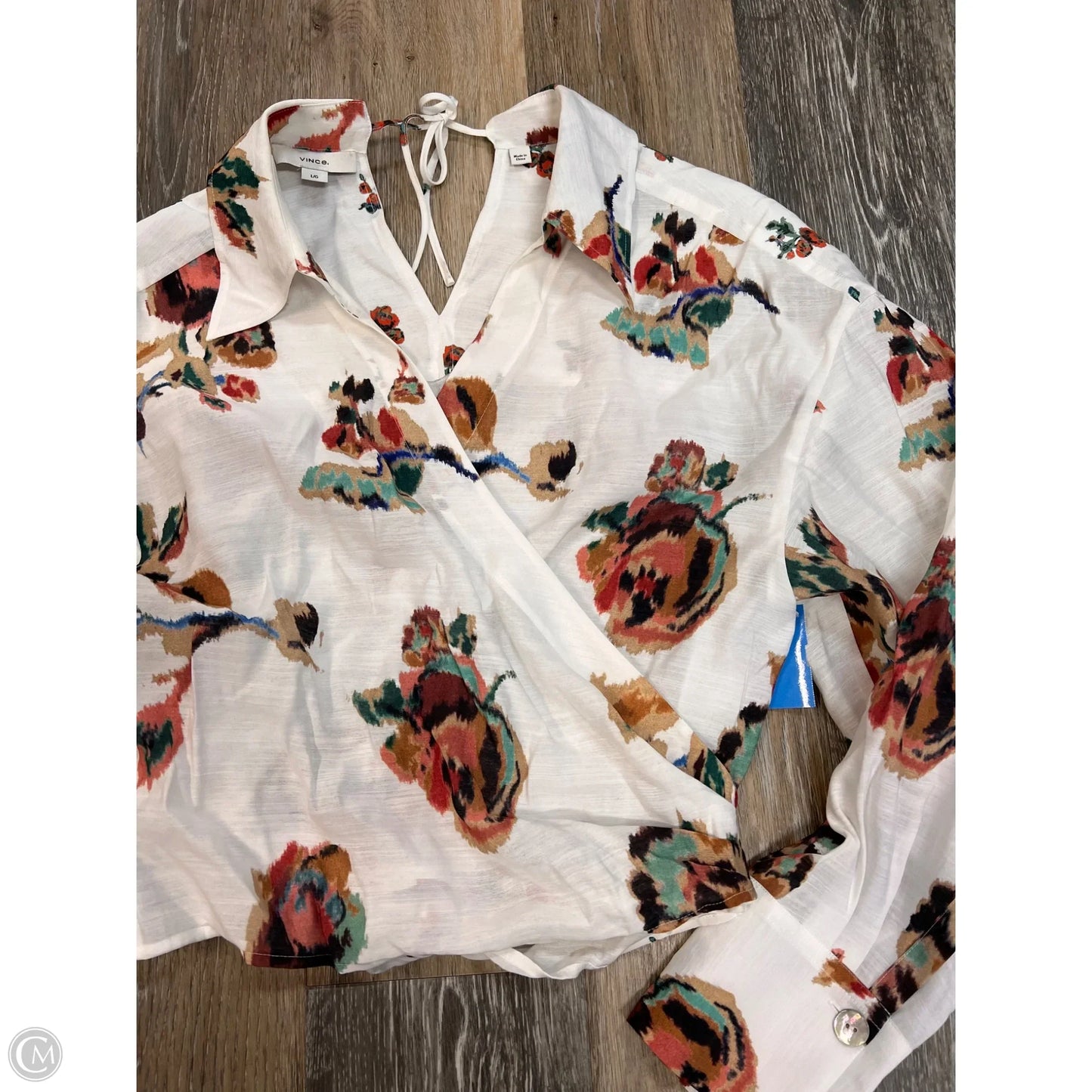 Blouse Long Sleeve By Vince In White, Size: L