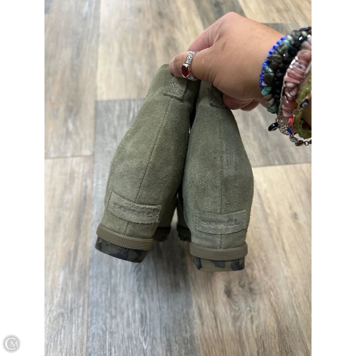 Shoes Heels Wedge By Sorel In Green, Size: 8