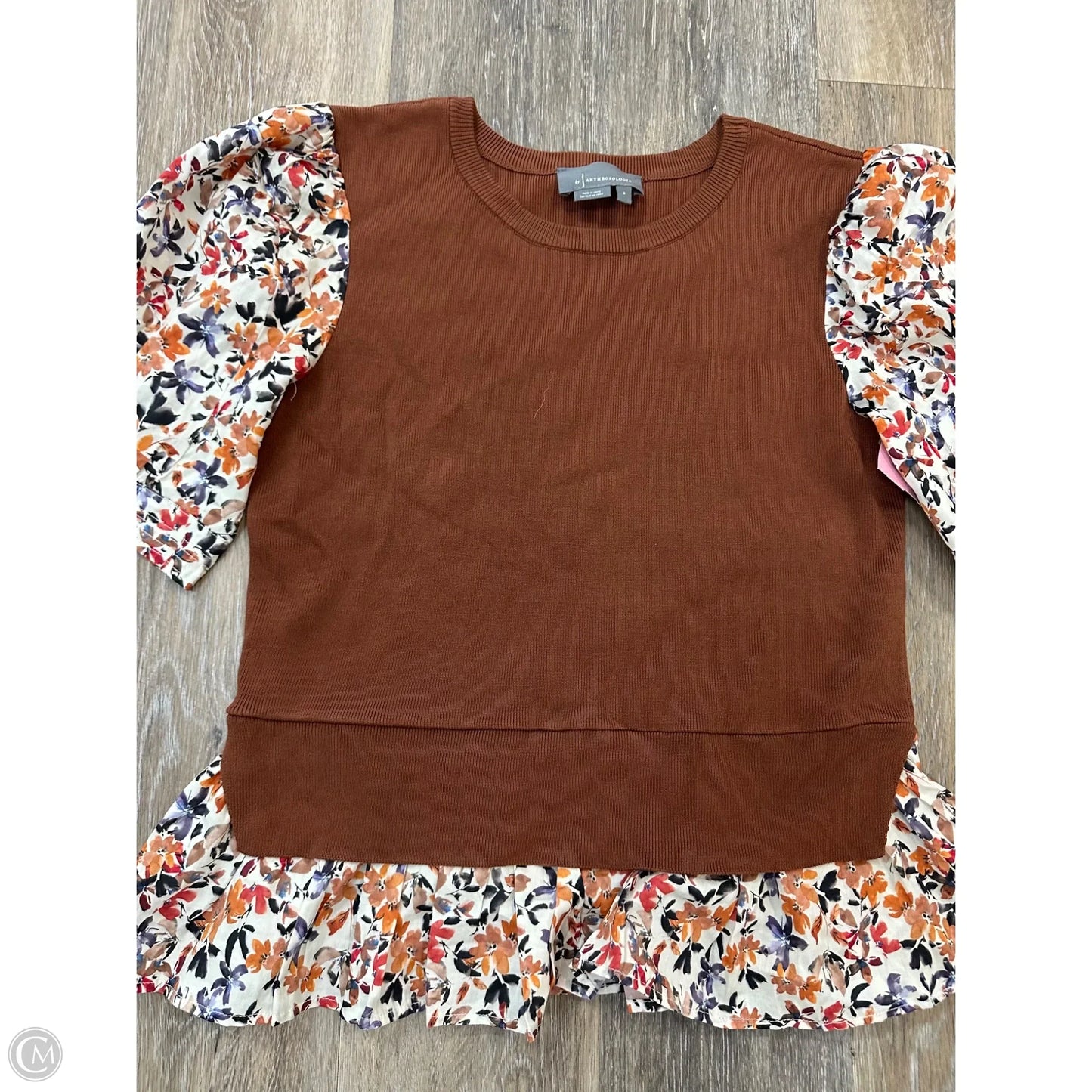 Blouse Short Sleeve By Anthropologie In Brown, Size: S