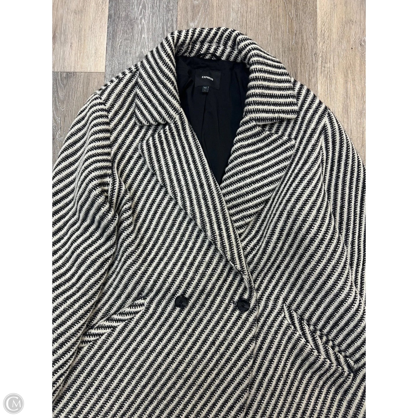 Coat Peacoat By Express In Striped Pattern, Size: L