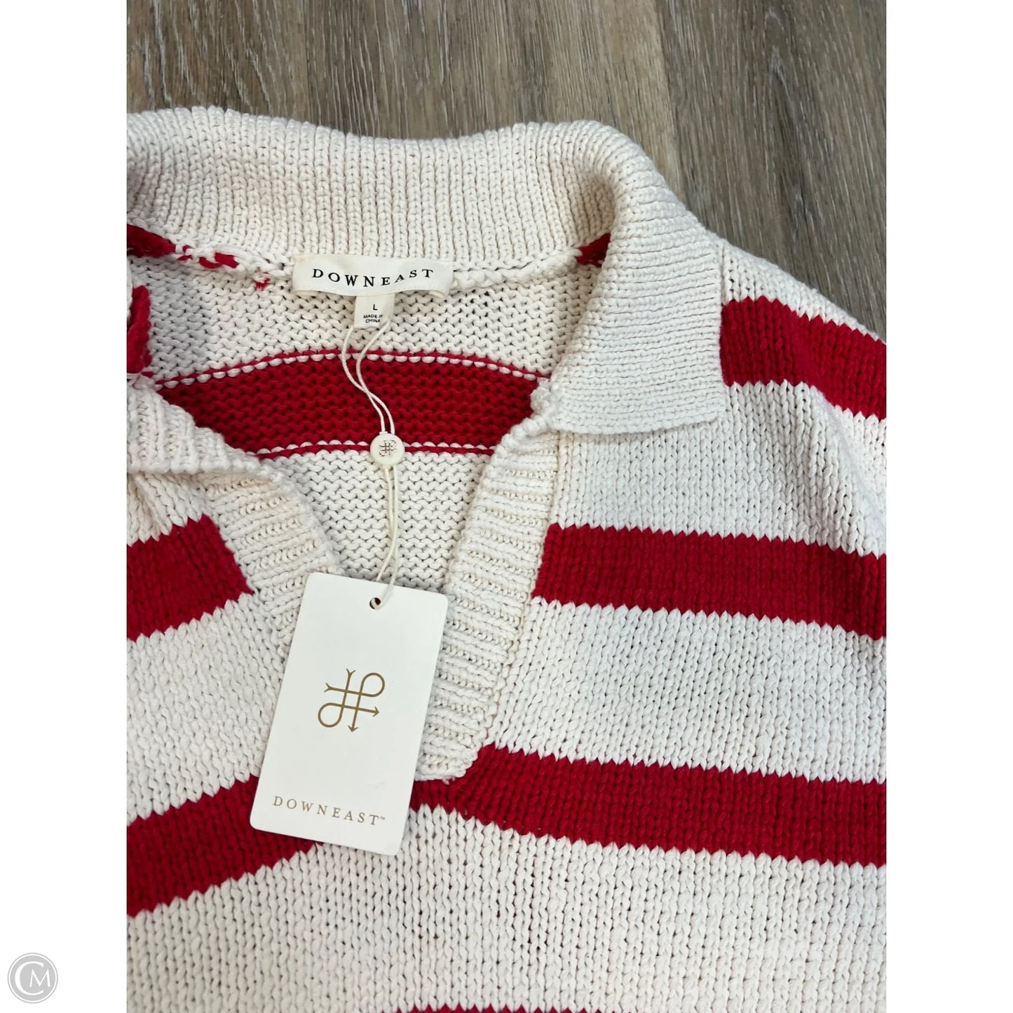 -Sweater Short Sleeve By Downeast In Striped Pattern, Size: L