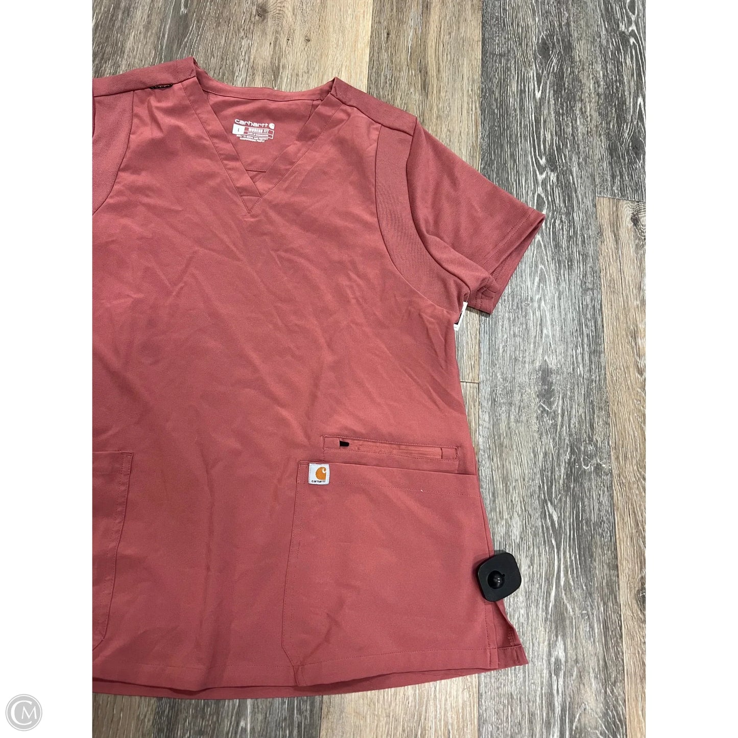 Scrub Top Short Sleeve By Carhartt In Pink, Size: L