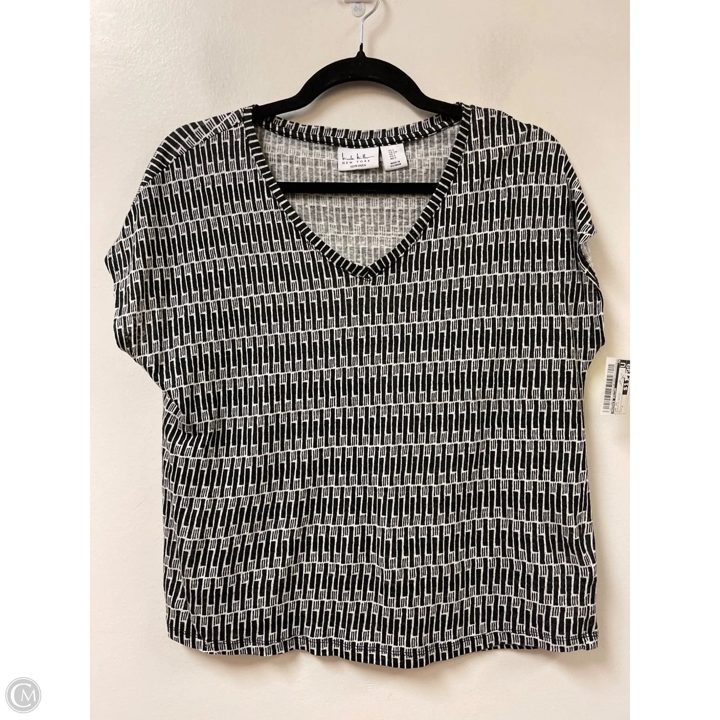 Top Short Sleeve By Nicole Miller In Black & White, Size: S