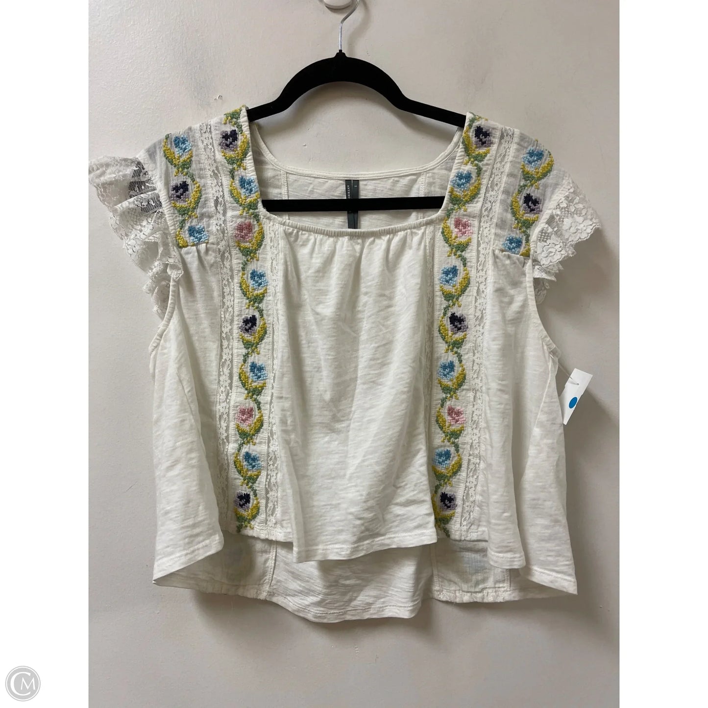 Top Short Sleeve By Anthropologie In White, Size: S