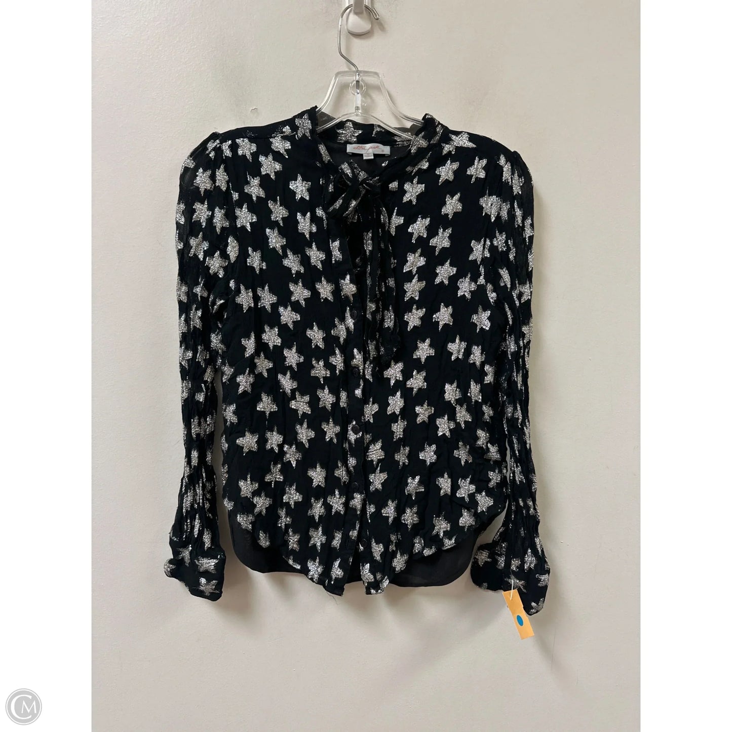 Blouse Long Sleeve By Clothes Mentor In Black & Silver, Size: M