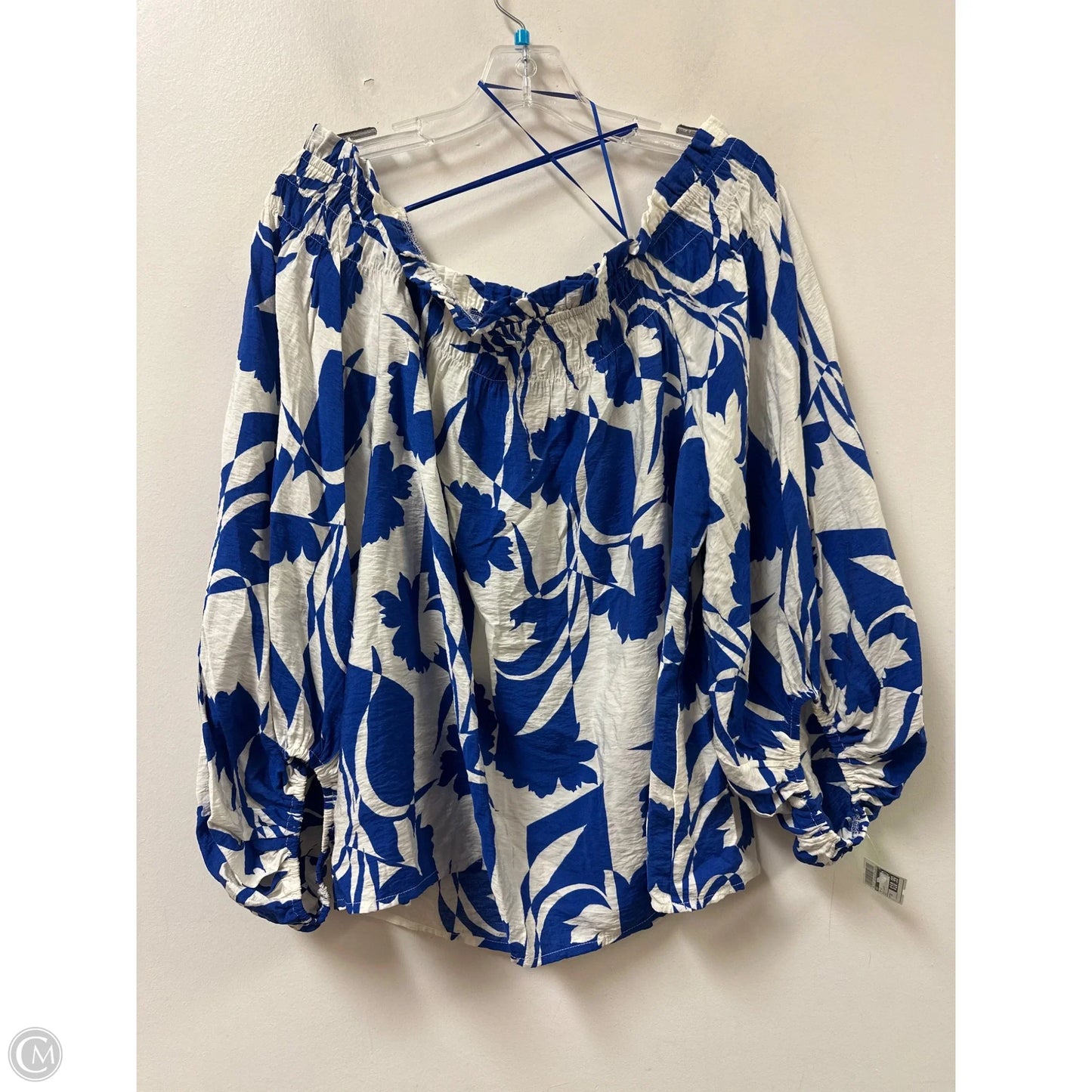 Top Long Sleeve By Oddi In Blue & White, Size: 2x