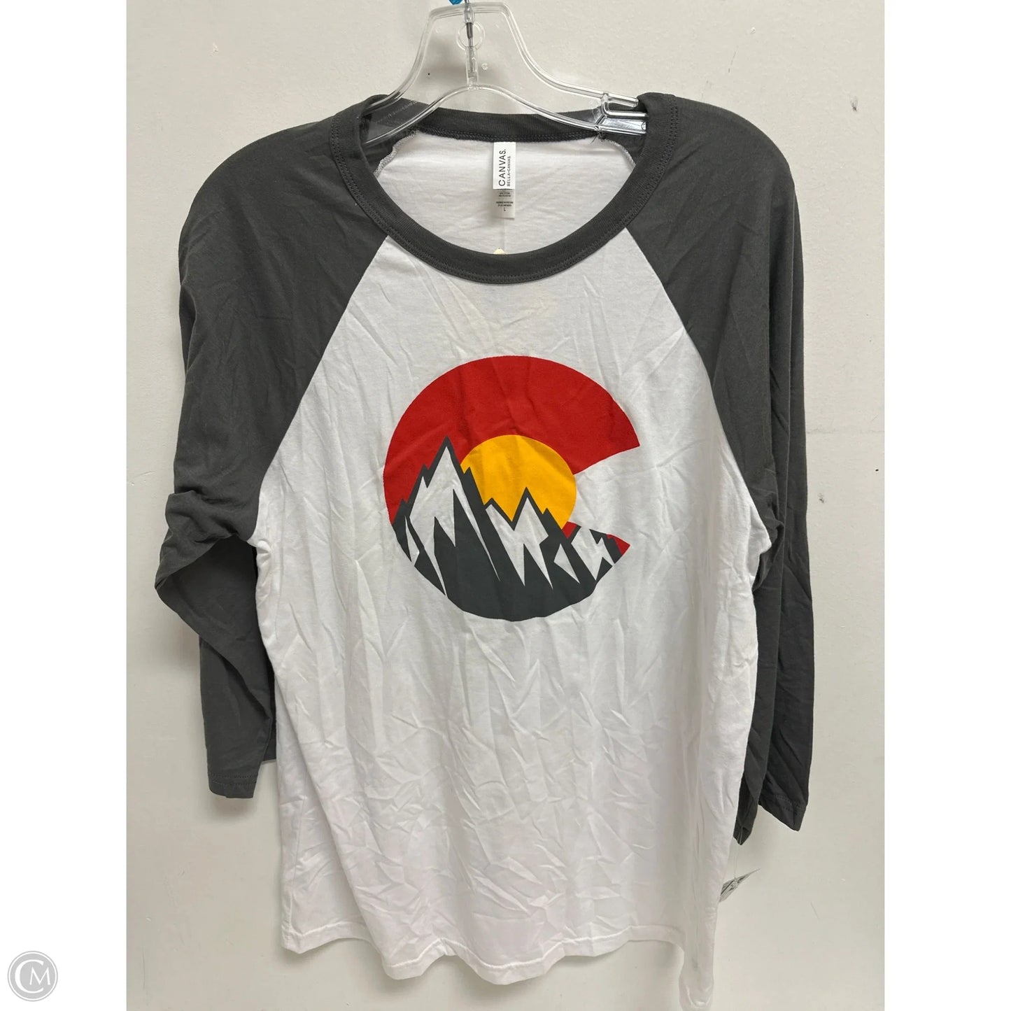 Top Long Sleeve By Canvas In Grey & White, Size: L