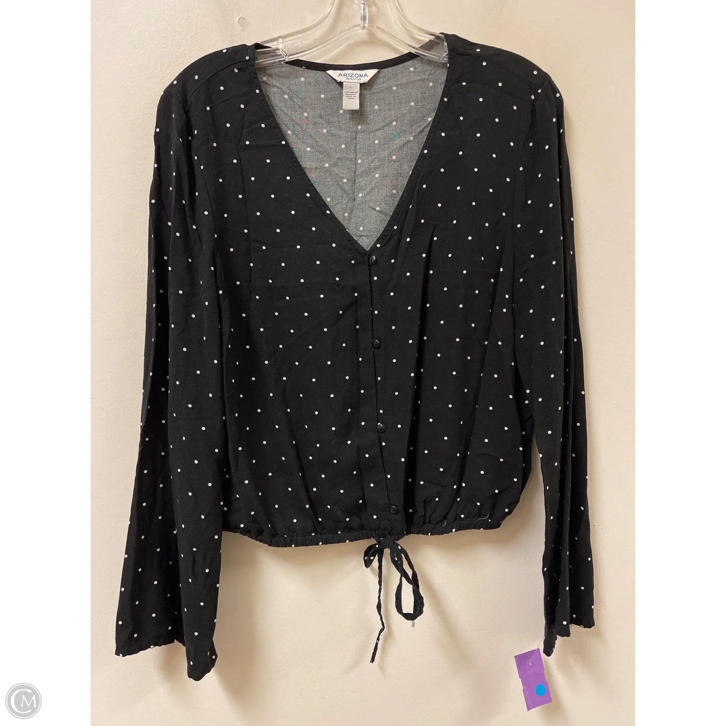Blouse Long Sleeve By Arizona In Polkadot Pattern, Size: L