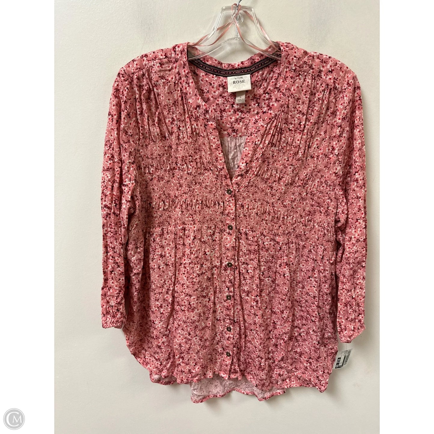 Blouse Long Sleeve By Knox Rose In Pink, Size: L