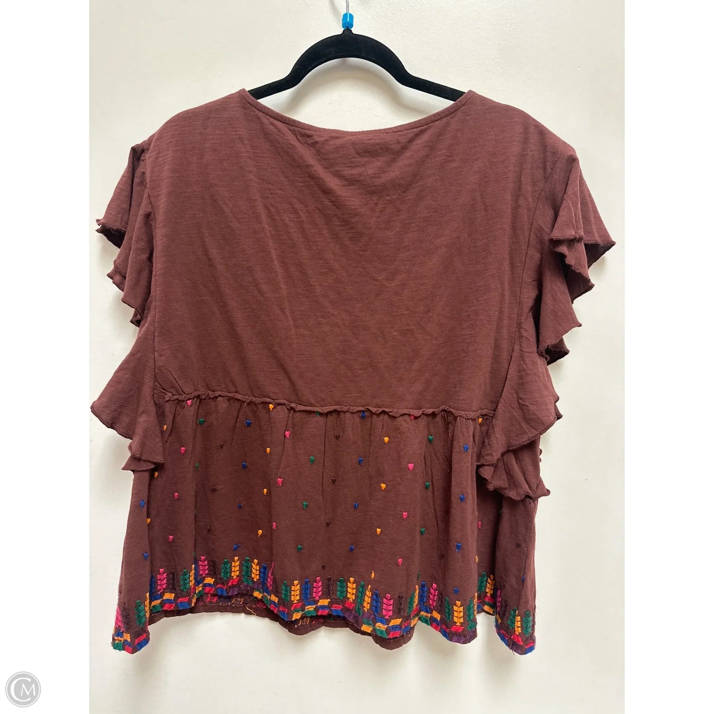 Top Short Sleeve By Anthropologie In Brown, Size: L
