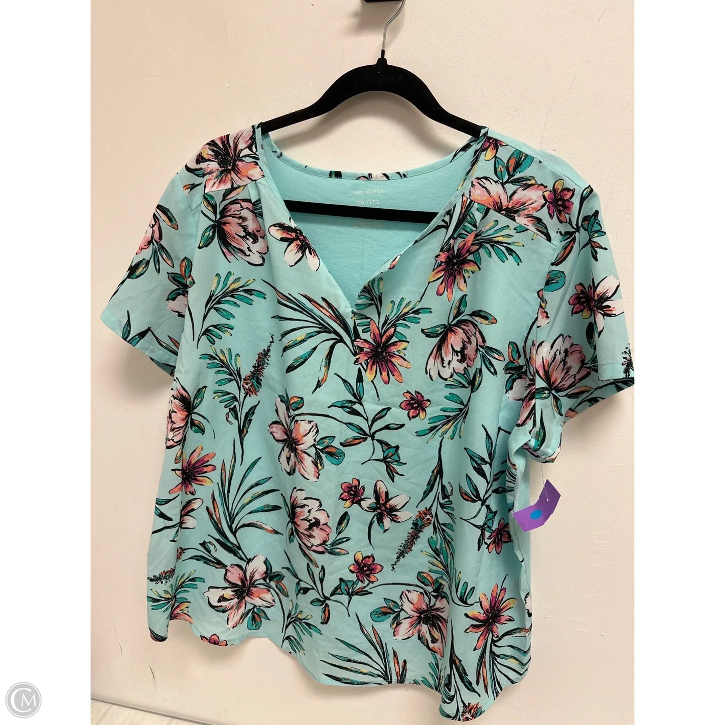 Top Short Sleeve By Van Heusen In Blue, Size: 1x