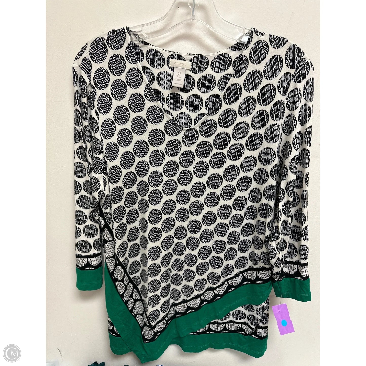 Tunic Long Sleeve By Chicos In Black & White, Size: L