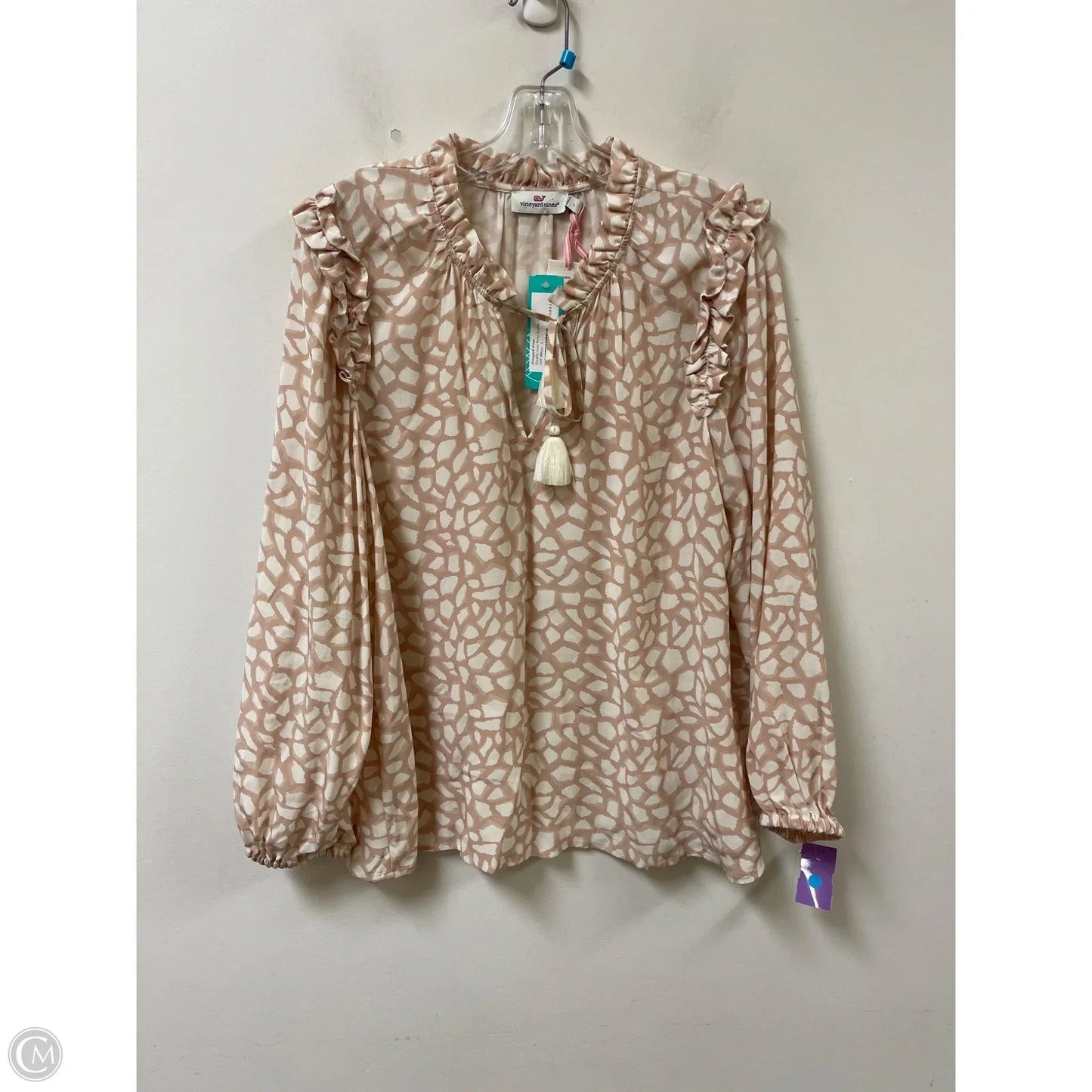 Top Long Sleeve By Vineyard Vines In Cream, Size: L
