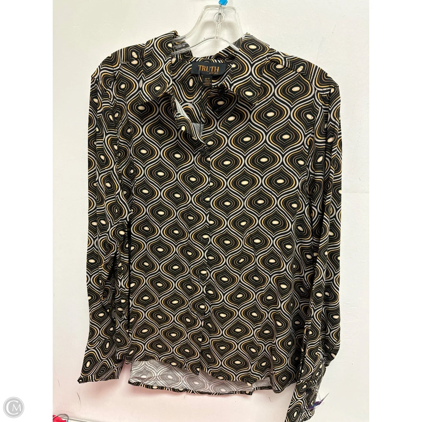 Blouse Long Sleeve By Truth In Black & Yellow, Size: M