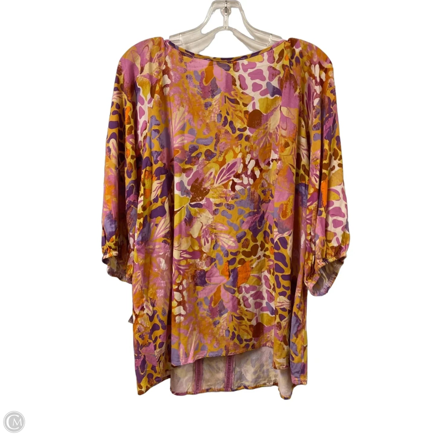 Top Short Sleeve By Rusttydustty In Purple & Yellow, Size: 1x