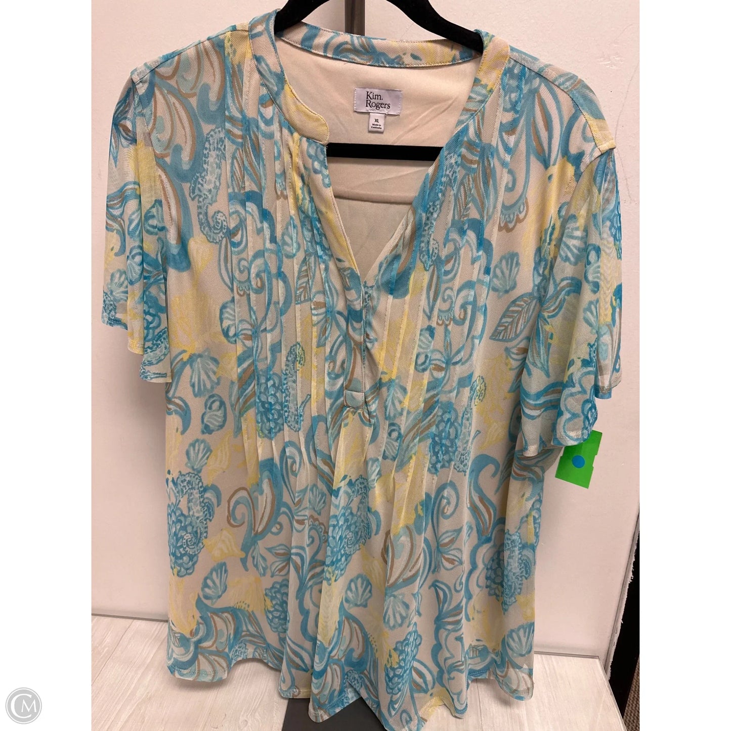 Top Short Sleeve By Kim Rogers In Blue & Yellow, Size: Xl
