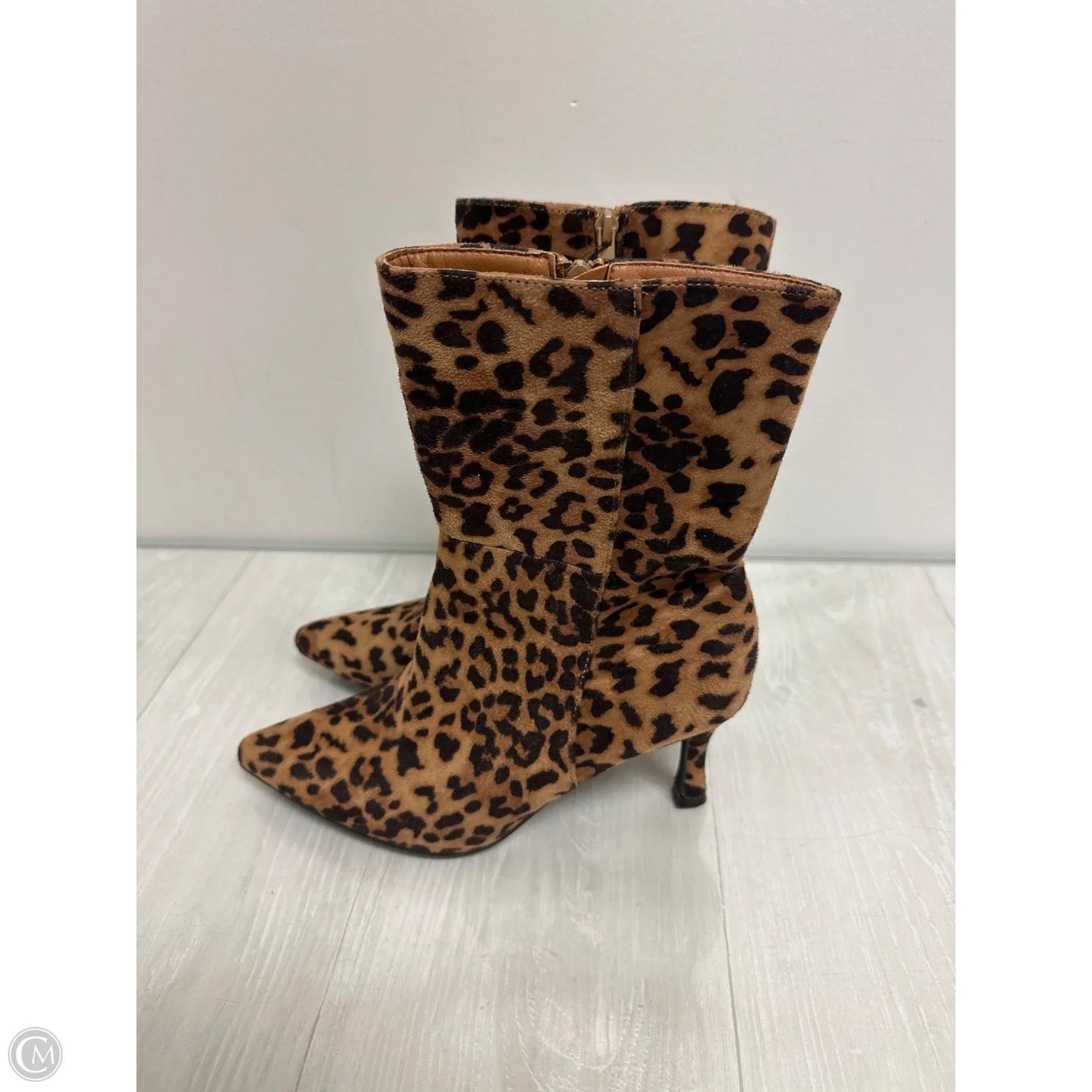 Boots Ankle Heels By Clothes Mentor In Animal Print, Size: 9