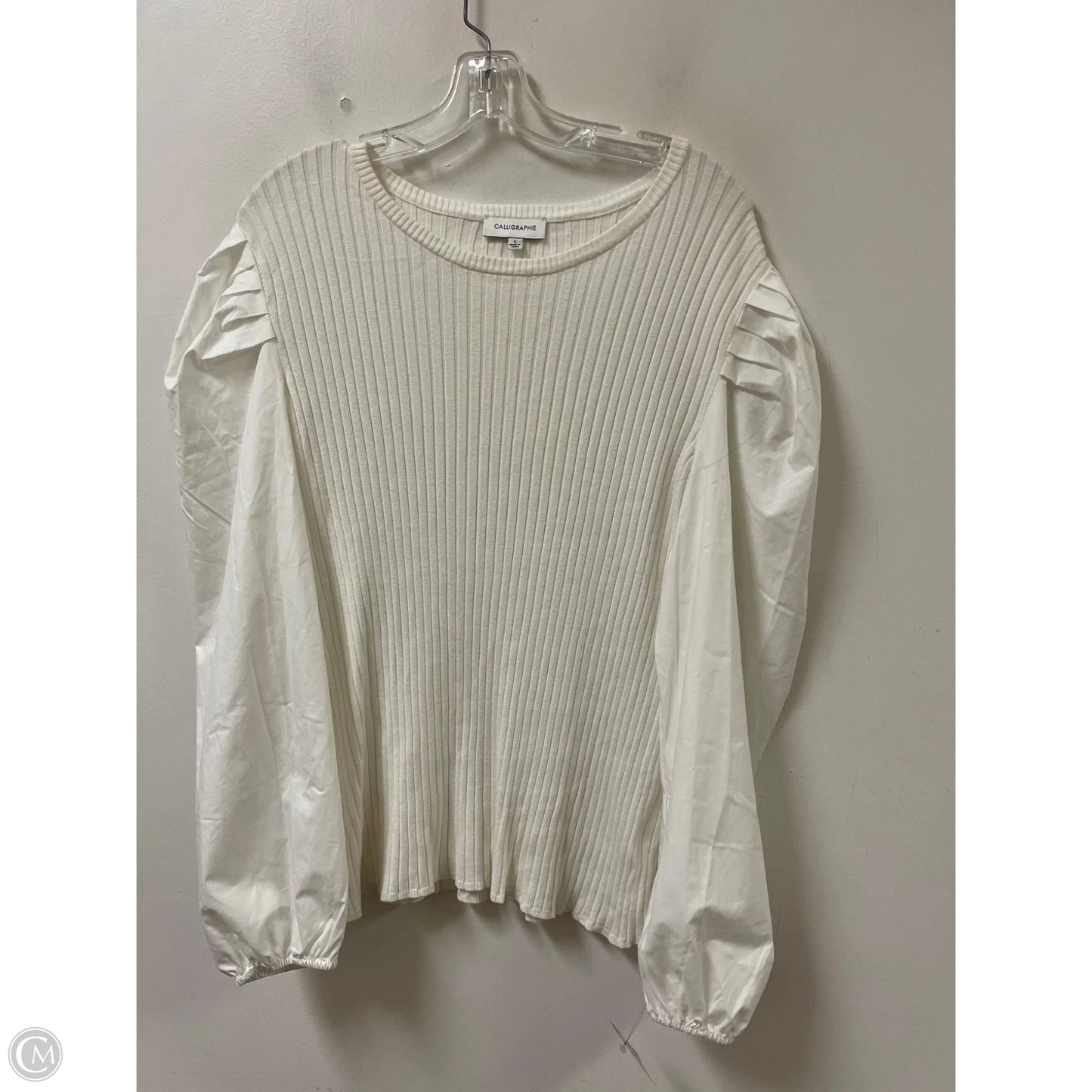 Top Long Sleeve By Calligraphie In White, Size: L