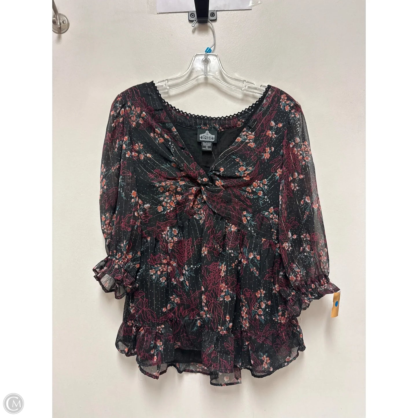 Top Long Sleeve By Angie In Black & Red, Size: L