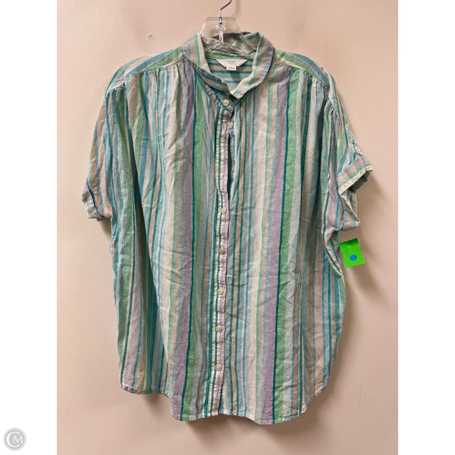 Top Short Sleeve By Time And Tru In Striped Pattern, Size: L