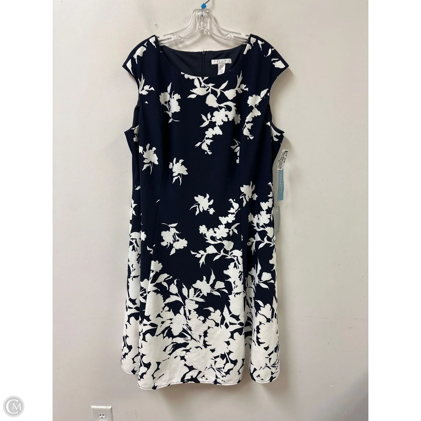 Dress Casual Midi By London Times In Blue & White, Size: 1x
