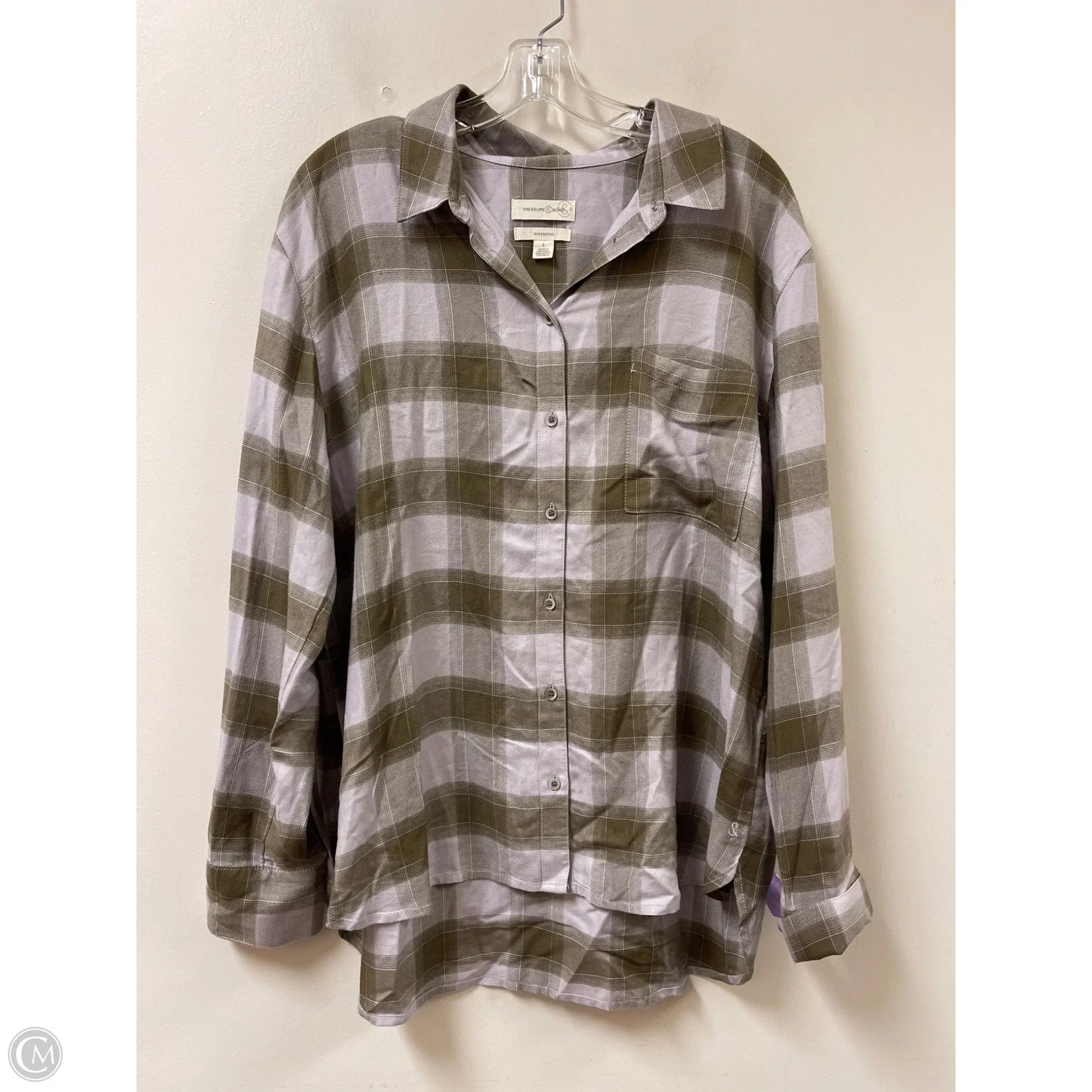 Blouse Long Sleeve By Treasure And Bond In Brown & Purple, Size: L
