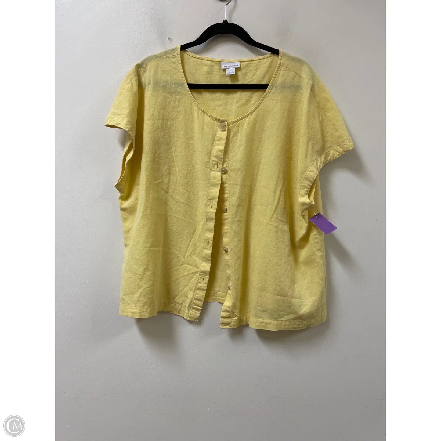 Blouse Short Sleeve By Liz Claiborne In Yellow, Size: Xl