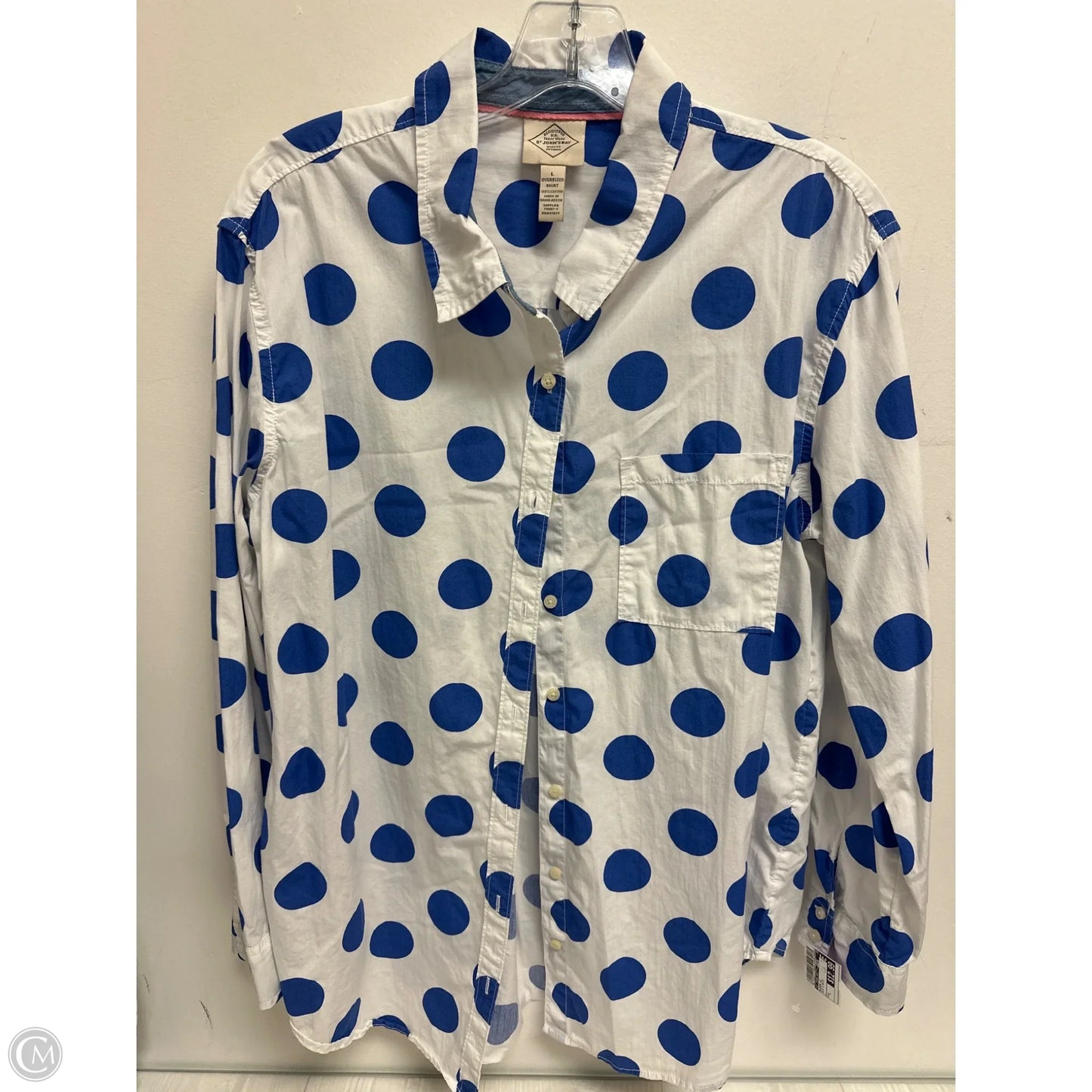 Blouse Long Sleeve By St Johns Bay In Blue & White, Size: L