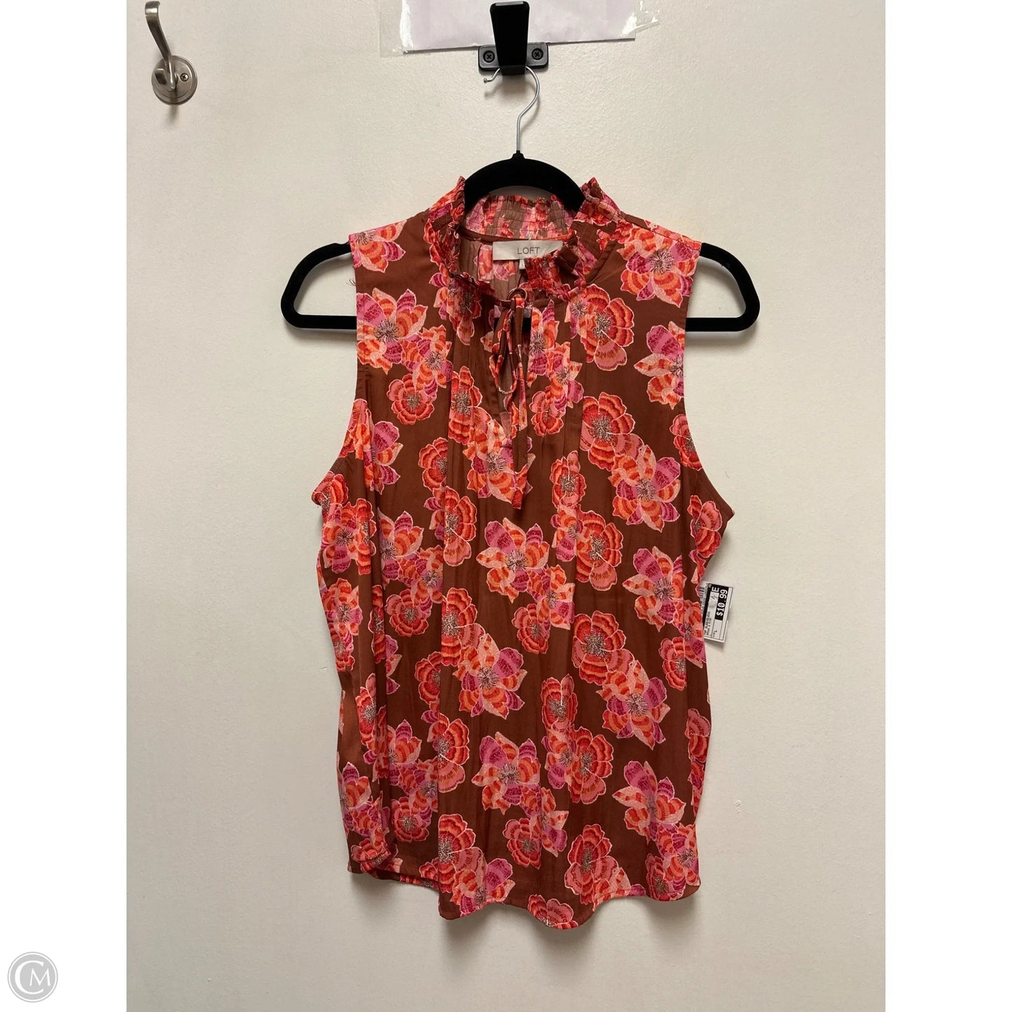 Top Sleeveless By Loft In Brown & Pink, Size: L