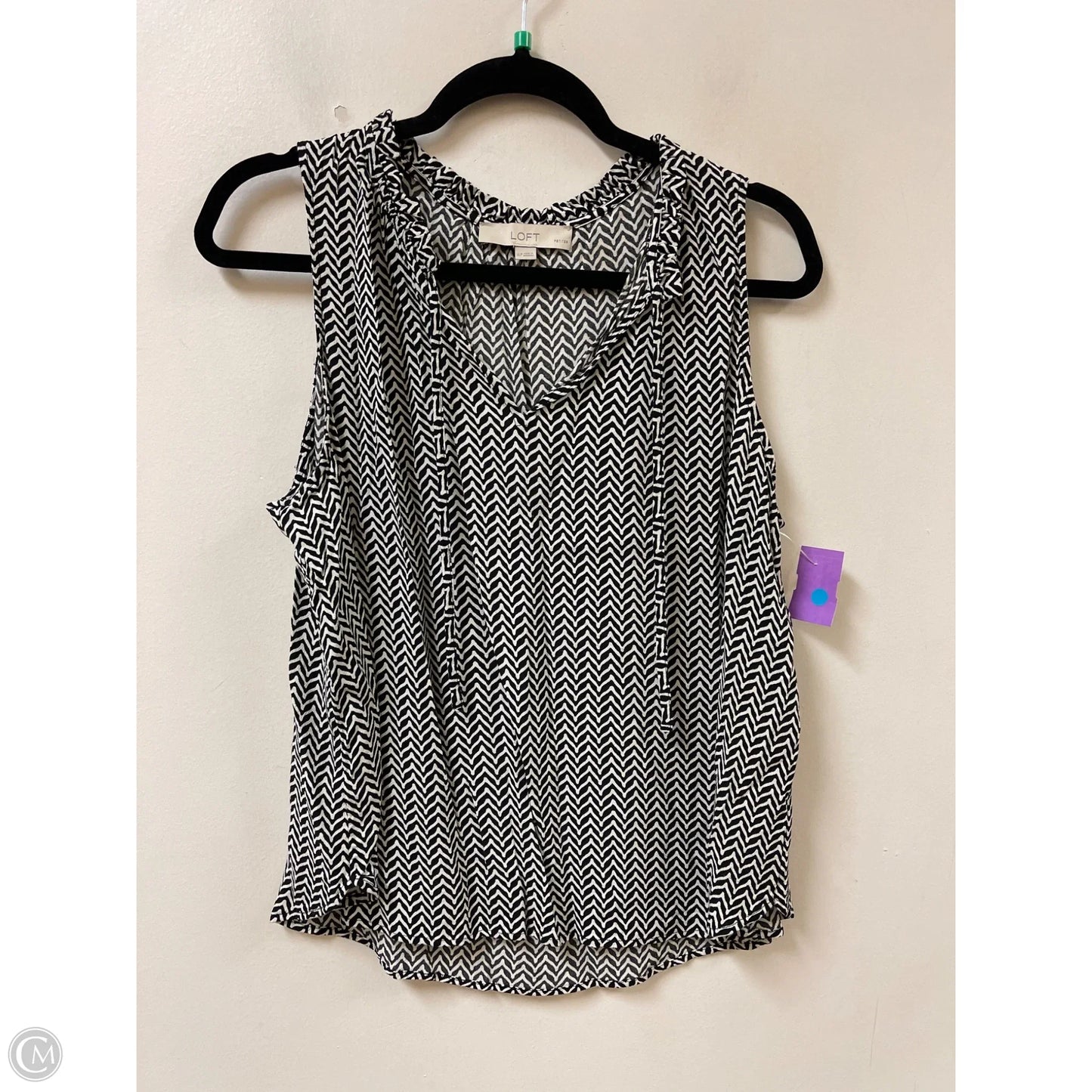 Top Sleeveless By Loft In Black & White, Size: Xsp
