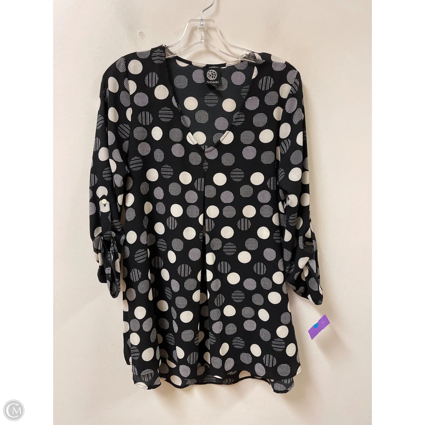 Top Long Sleeve By Bobeau In Black & White, Size: S