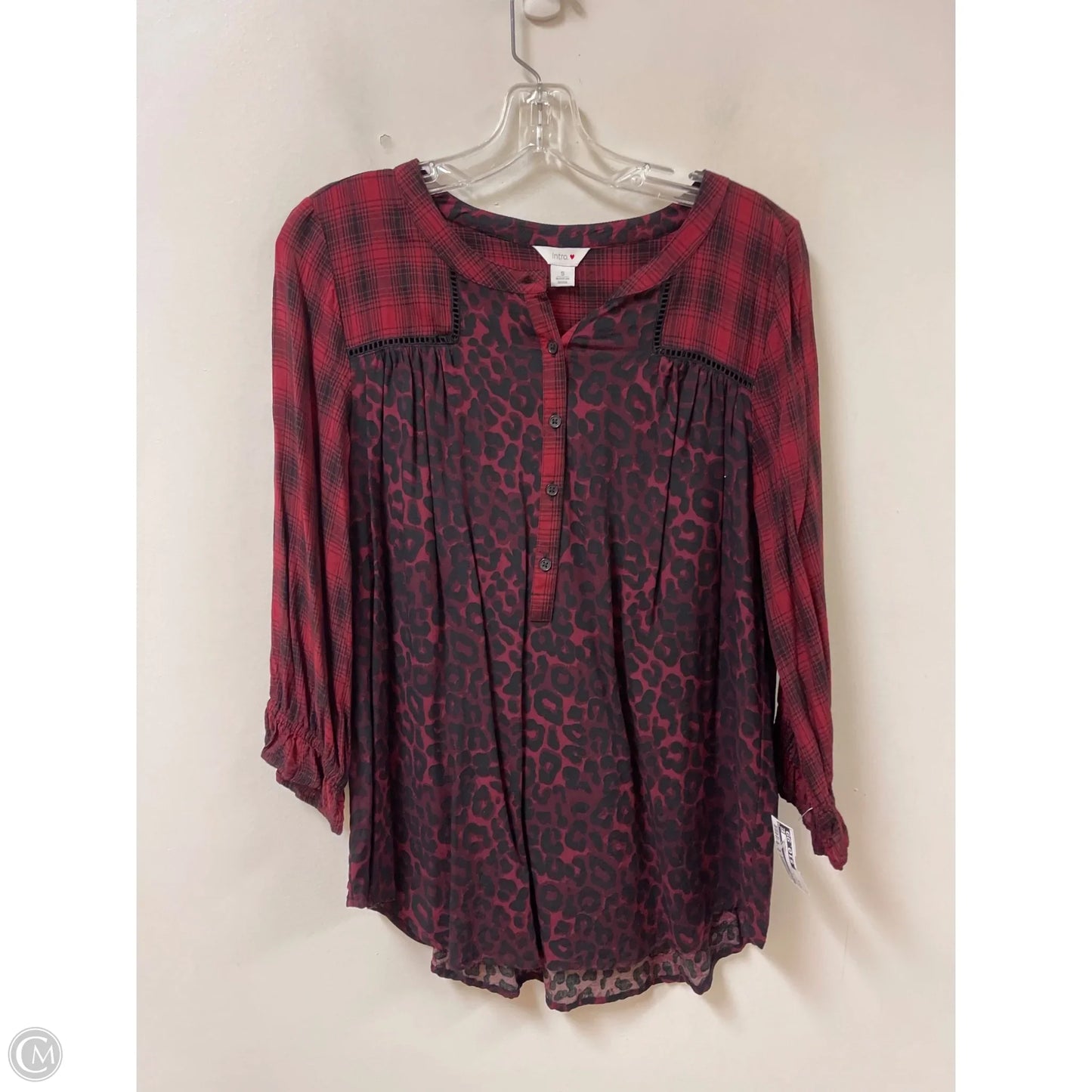 Top Long Sleeve By Intro In Black & Red, Size: S