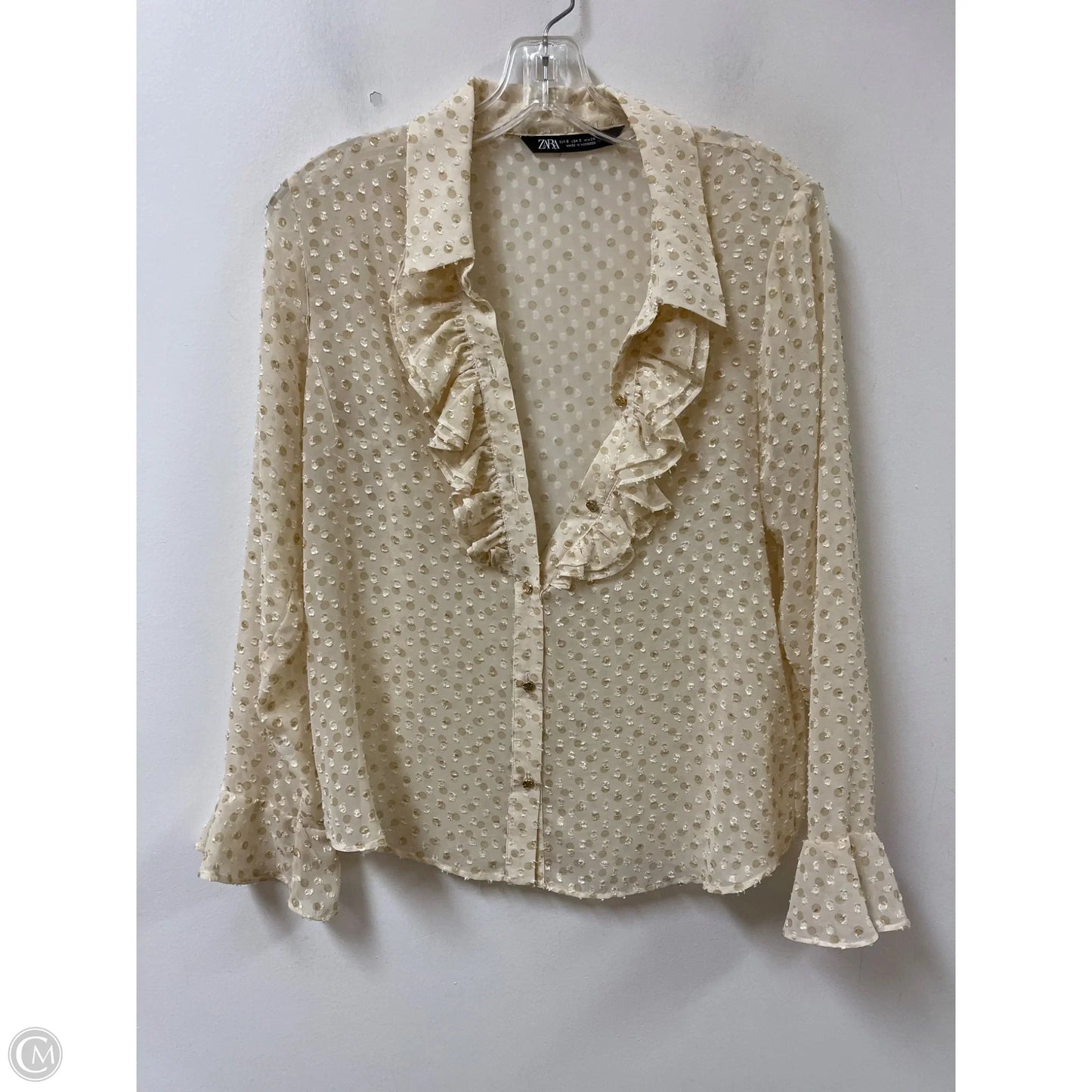 Blouse Long Sleeve By Zara In Cream, Size: S