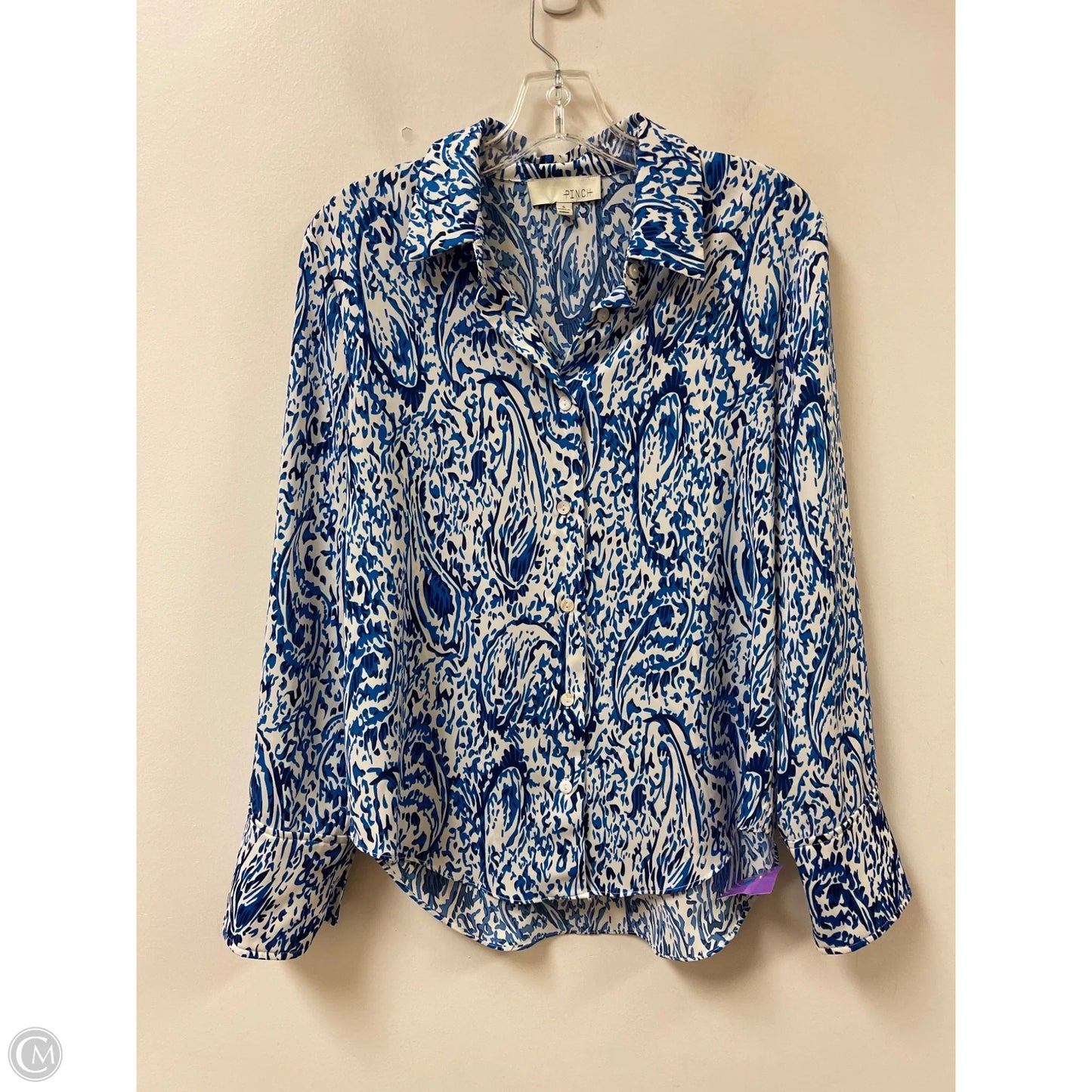 Blouse Long Sleeve By Pinch In Blue & White, Size: S