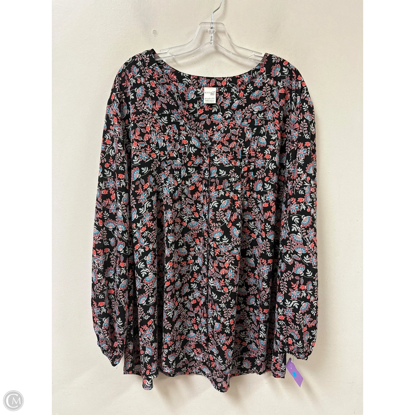 Blouse Long Sleeve By Terra & Sky In Black & Pink, Size: 3x