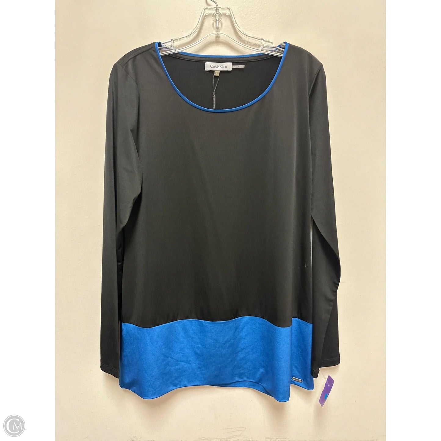 Top Long Sleeve By Calvin Klein In Black & Blue, Size: L
