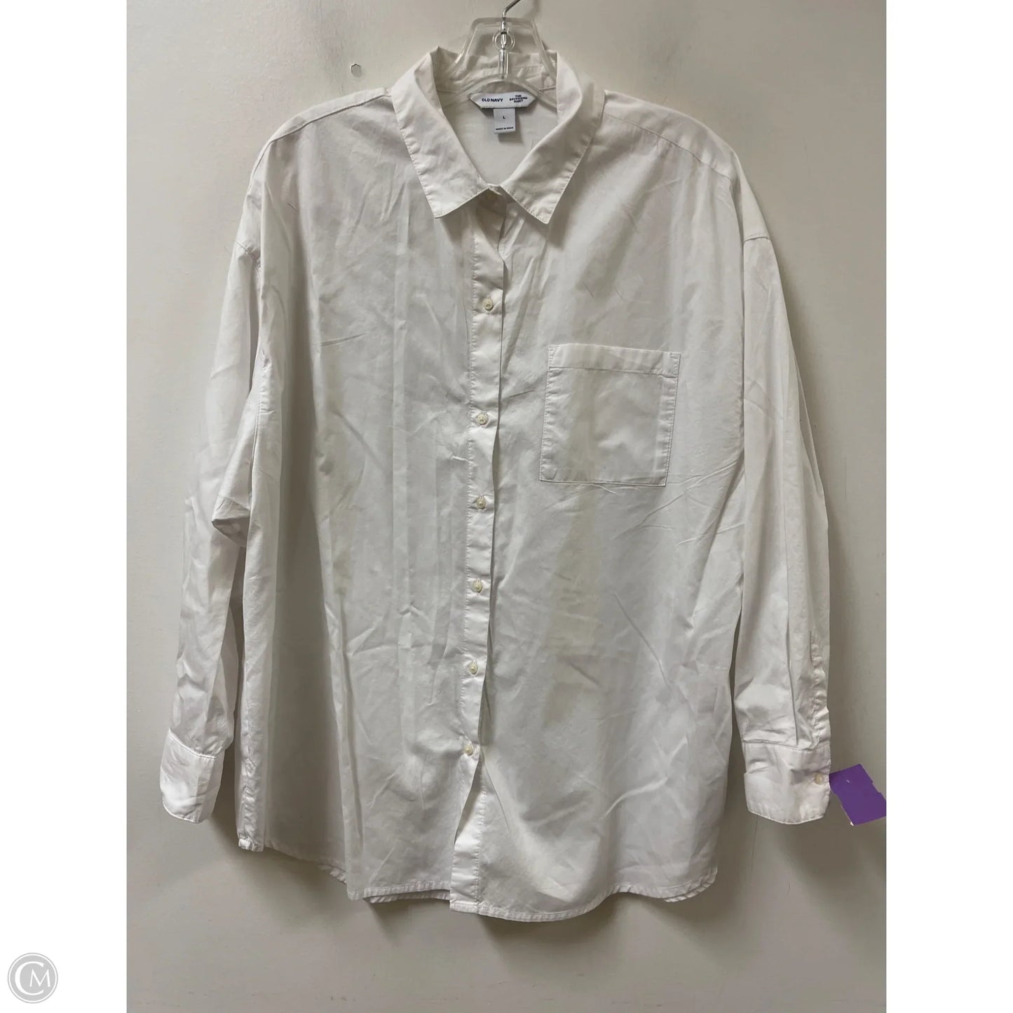 Blouse Long Sleeve By Old Navy In White, Size: L