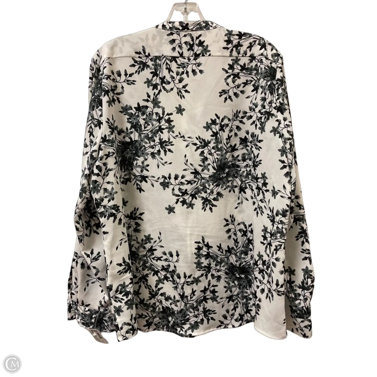 Blouse Long Sleeve By Calvin Klein In Grey & White, Size: Xl