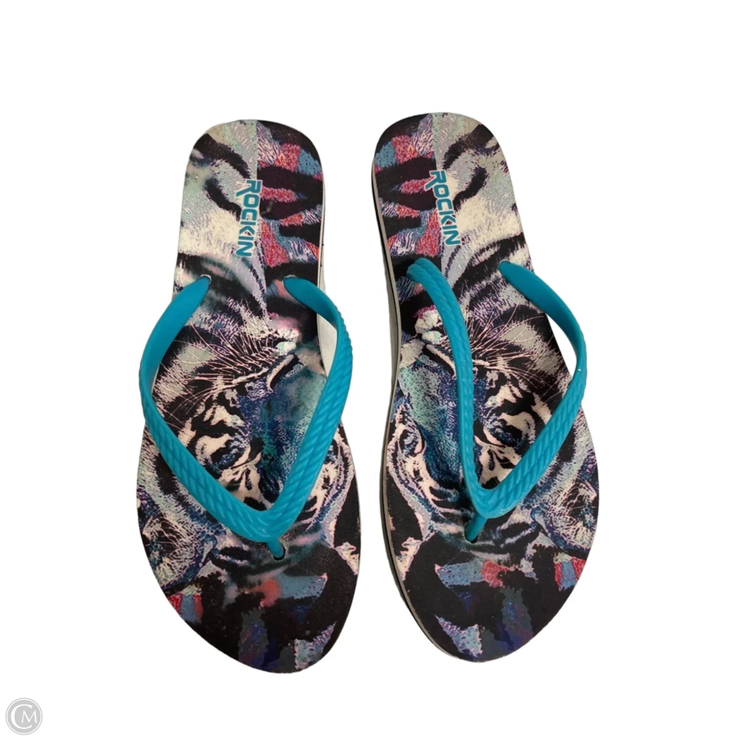 Sandals Flip Flops By Clothes Mentor In Black & Blue, Size: 8