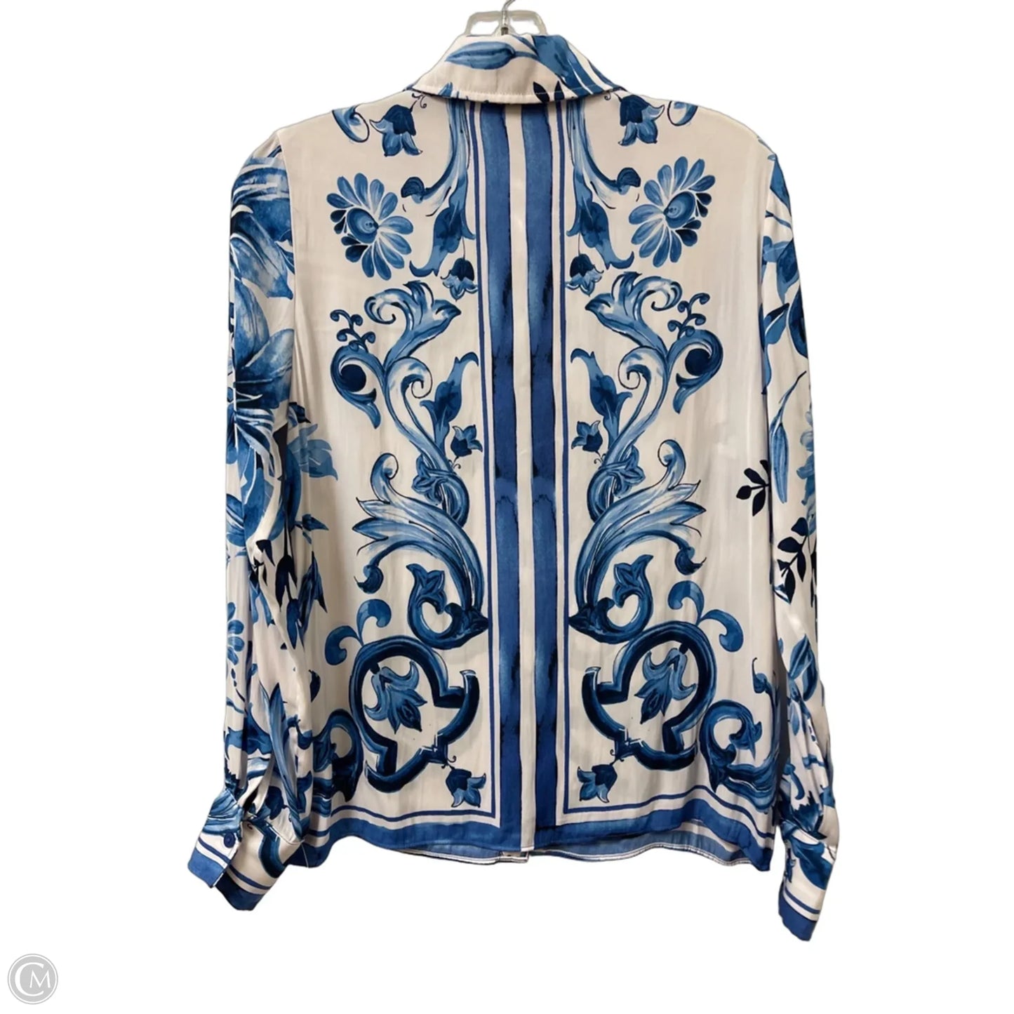 Blouse Long Sleeve By Rachel Zoe In Blue & White, Size: Xs
