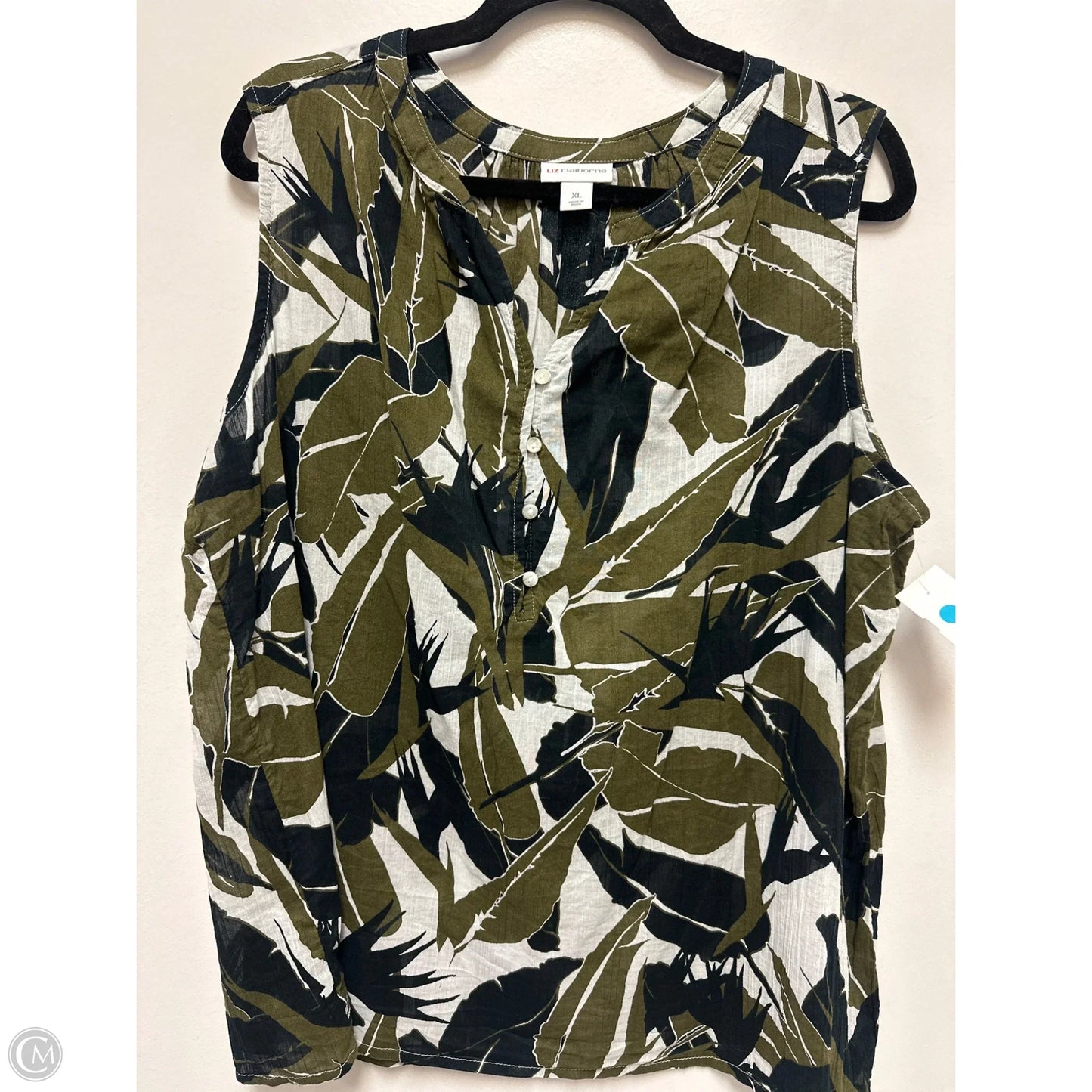 Top Sleeveless By Liz Claiborne In Black & Green, Size: Xl