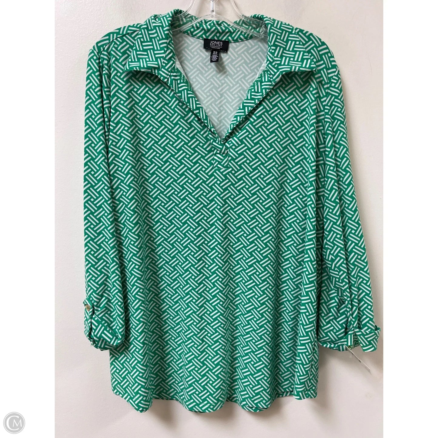 Top Long Sleeve By Jones New York In Green & White, Size: Xl