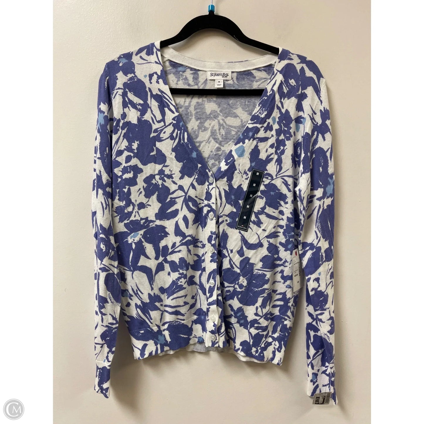 Sweater Cardigan By St Johns Bay In Blue & White, Size: M