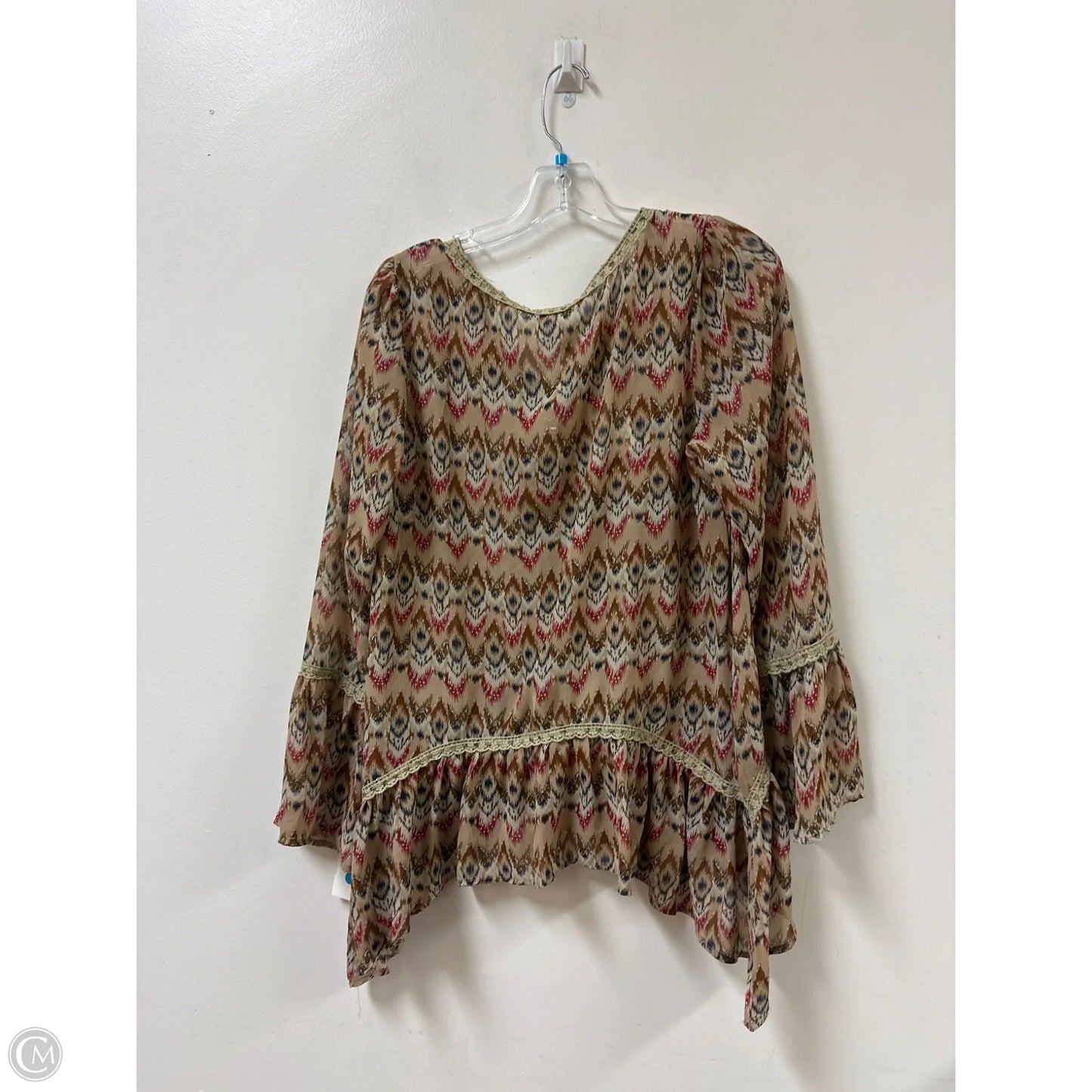 Top Long Sleeve By Blu Pepper In Brown & Red, Size: L