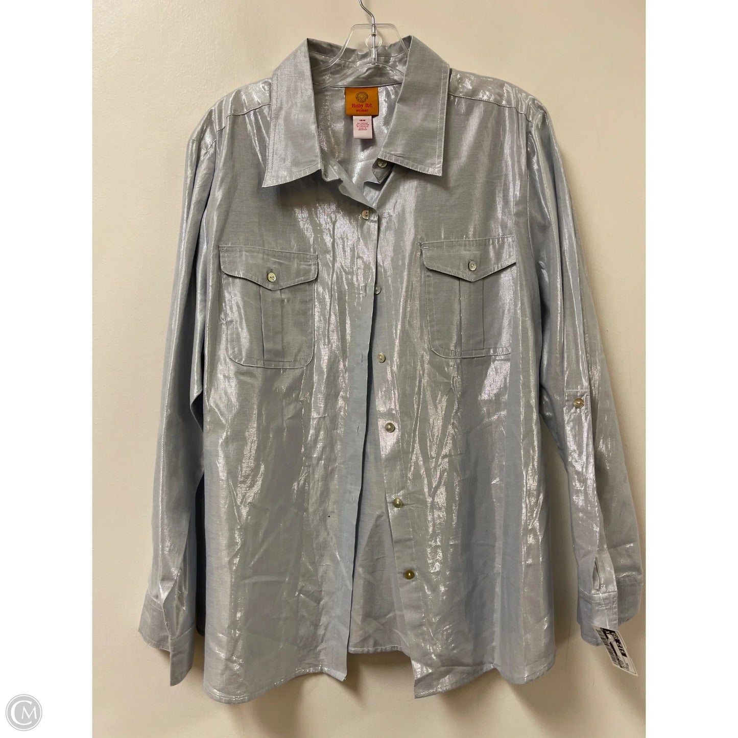 Blouse Long Sleeve By Ruby Rd In Silver, Size: 2x