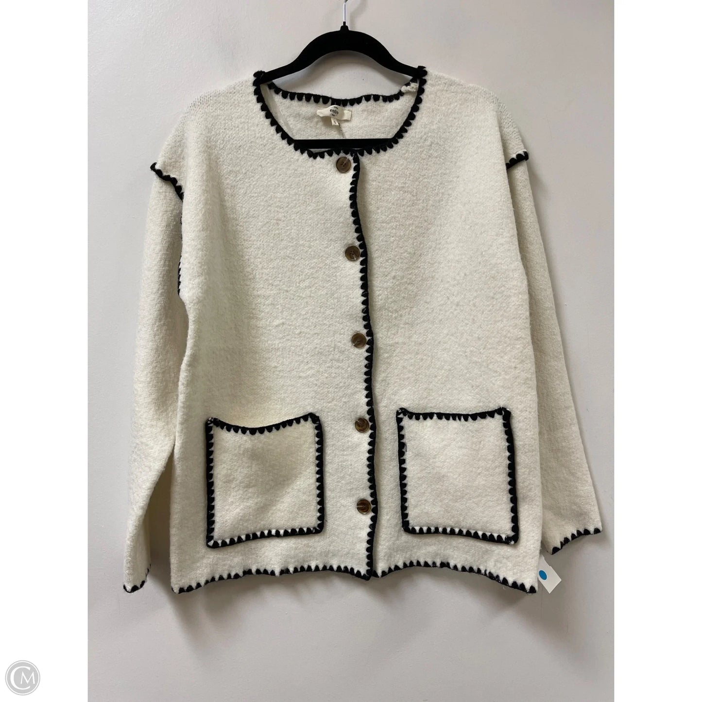 Sweater Cardigan By Entro In Black & White, Size: S
