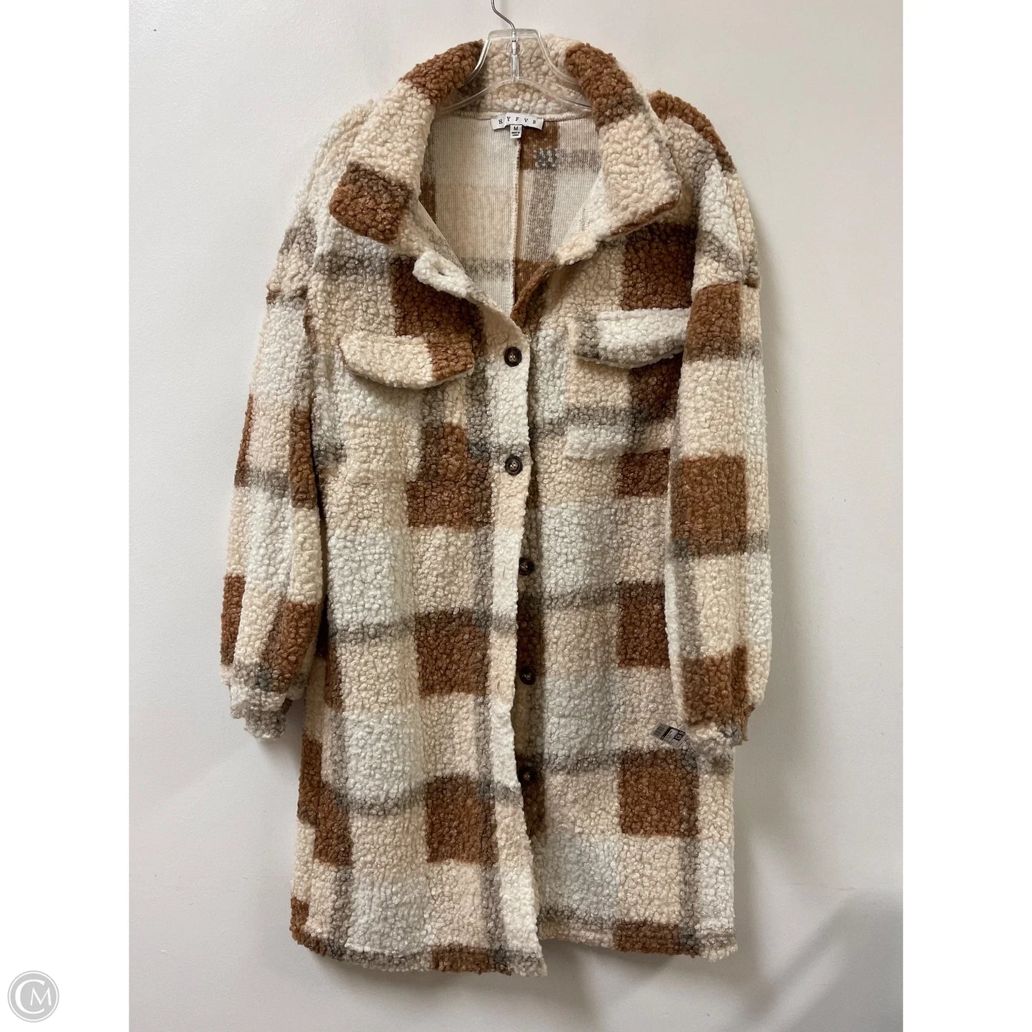 Coat Faux Fur & Sherpa By Hyfve In Brown & Cream, Size: M