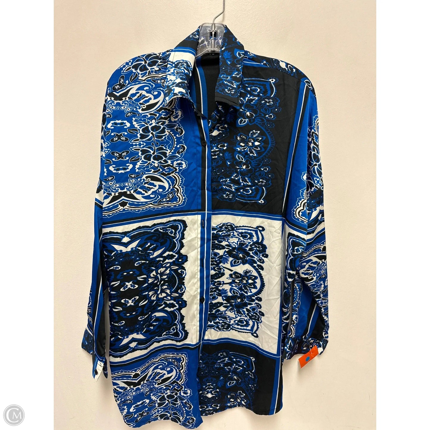 Blouse Long Sleeve By Clothes Mentor In Black & Blue, Size: Xl