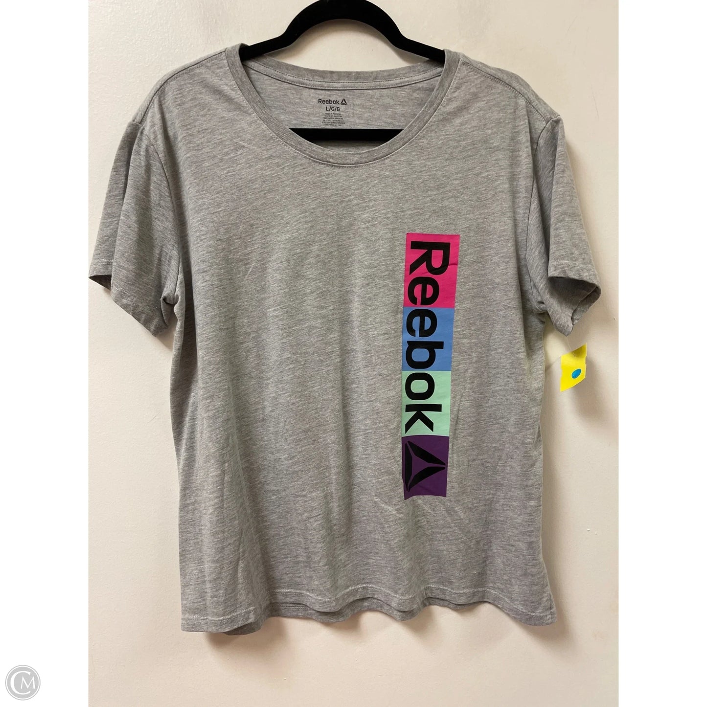 Athletic Top Short Sleeve By Reebok In Grey, Size: L