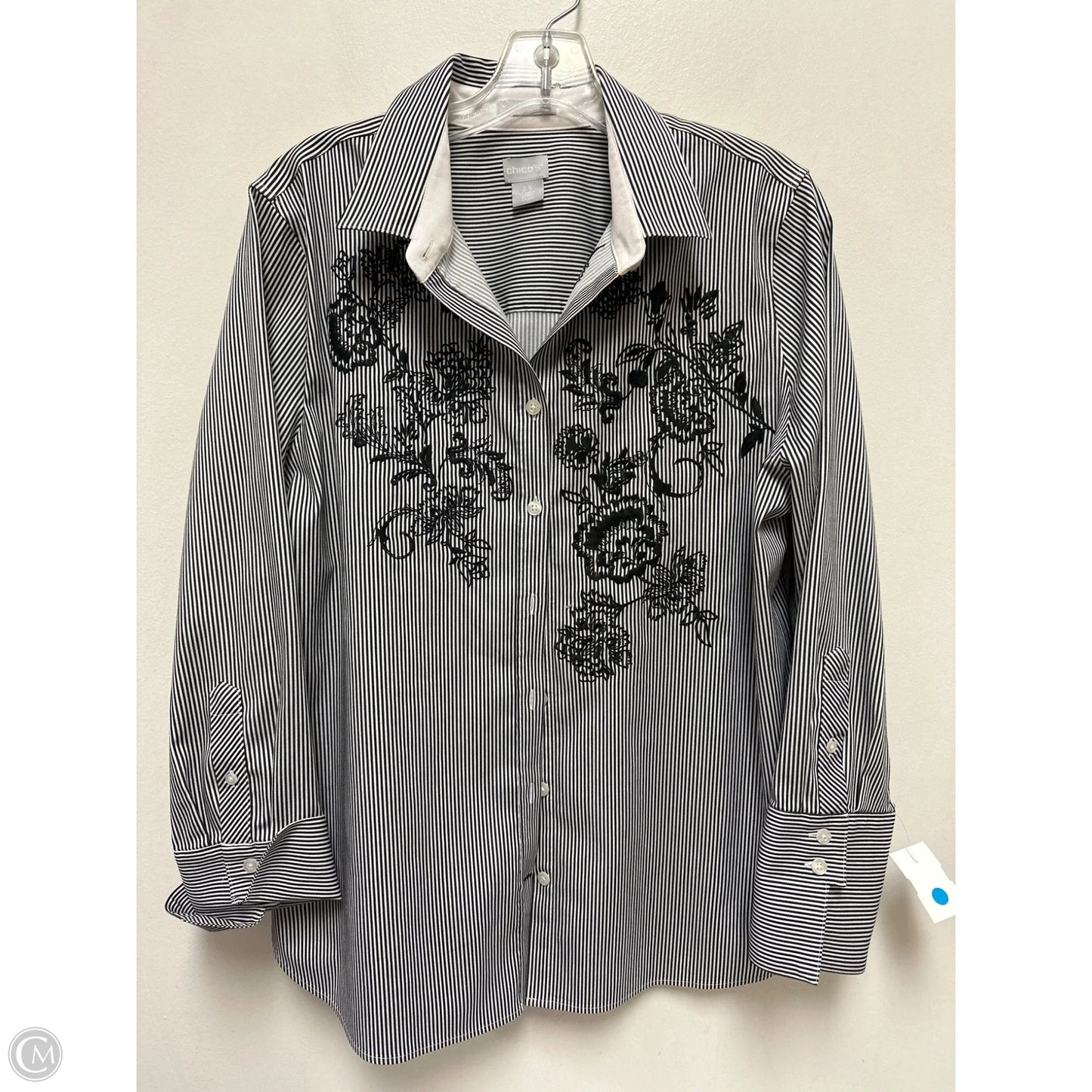 Blouse Long Sleeve By Chicos In Black & White, Size: L